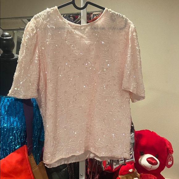 Laurence Kazar Tops - Vintage Laurence Kazar Light Pink silk Sequin Blouse Sz.PXL